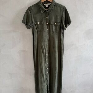 Vintage Casual Corner - Green Buttoned Linen Dress